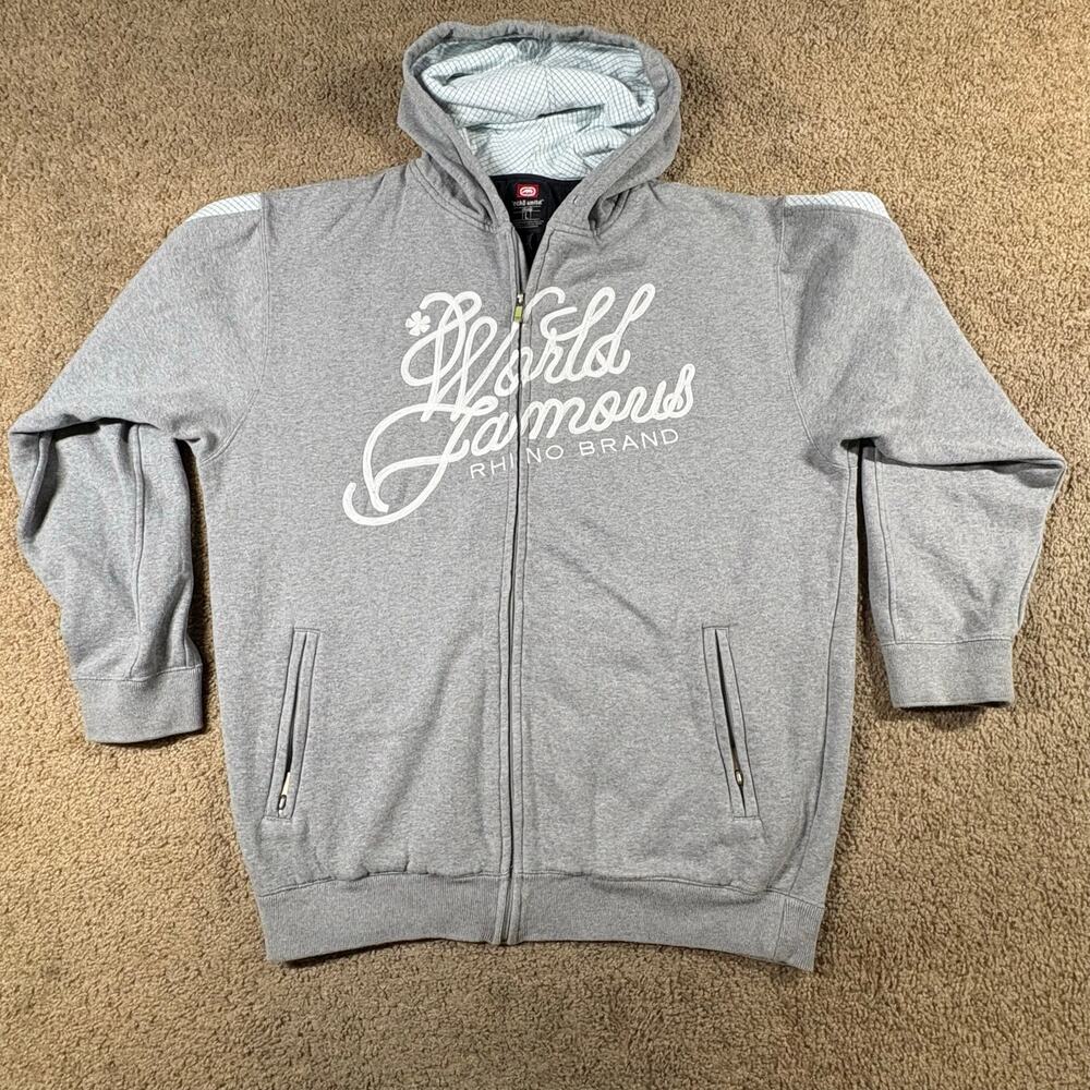 Vintage Y2K Ecko Unltd World Famous Rhino Brand Gray‎ Hoodie Mens Sz Large